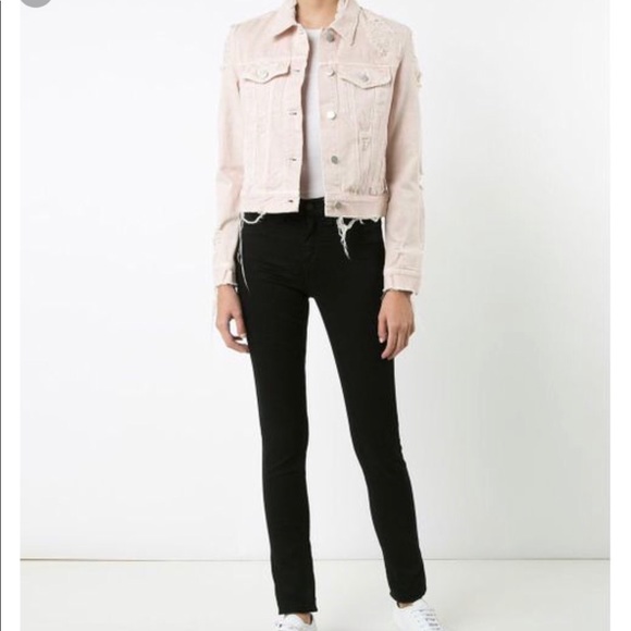 distressed pink denim jacket